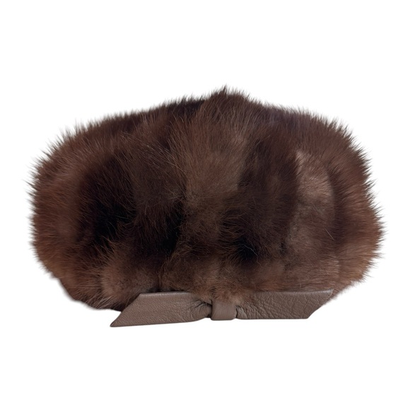 Christine Original Vintage Classic Mink Fur Pill Box Hat with Leather Bow Trim - Picture 1 of 8